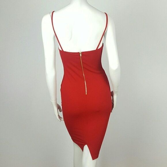 PRIVY Women's Midi Sheath Dress Spaghetti Strap Color Red - Picture 5 of 8